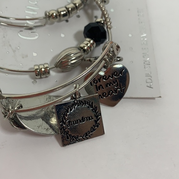 Grandma Adjustable Beaded Charm Bracelet Set of Three - Silver Tone - Picture 6 of 9